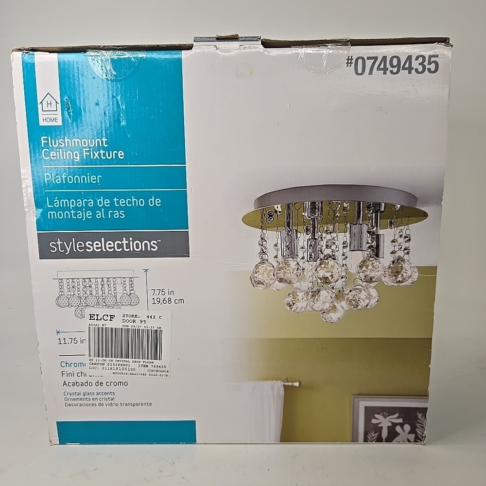 Crystal Glass 11.75" Halogen Flush Mount Ceiling Light Fixture Polished Chrome